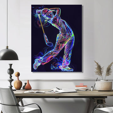 Neon Gold Player Striking - Sport Golf Canvas Wall Art